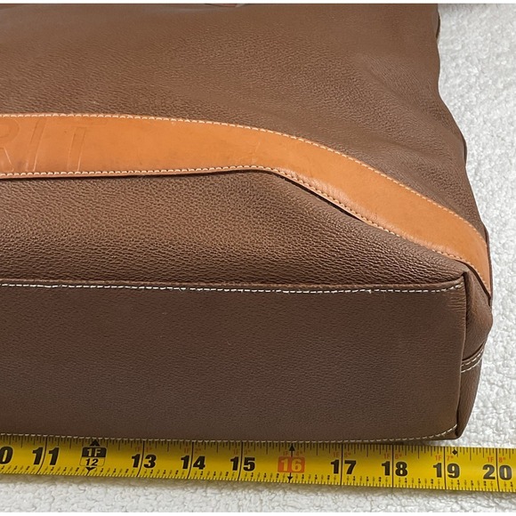 Vintage ESPRIT 80s 90s Brown Pebbled Leather Logo 2 Handled Zip Tote VGUC - Picture 14 of 16